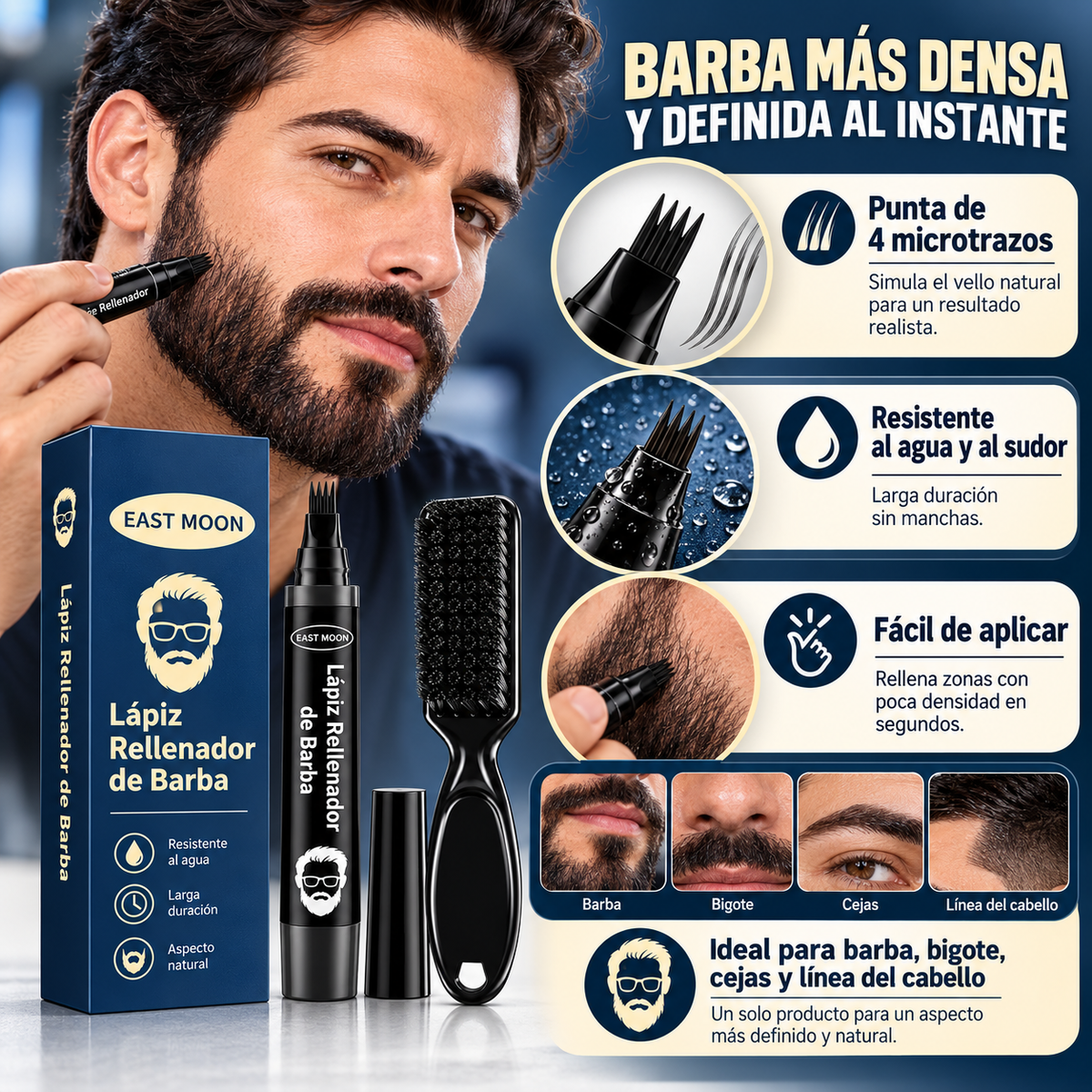 Lápiz Rellenador de Barba 4 Puntas – Acabado Natural
